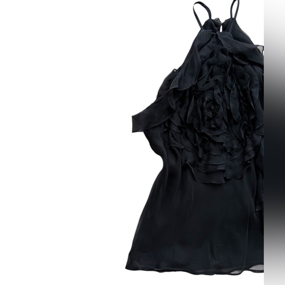 Semi sheer Elegant Black Ruffled Halter Layered Top - Picture 3 of 3